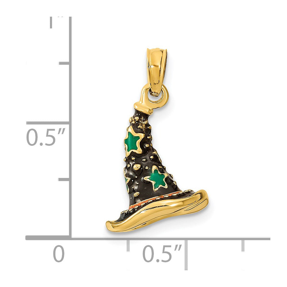 14 Karat Gelbgold mit Emaille 3-D-Hexenhut-Charm (Halloween)