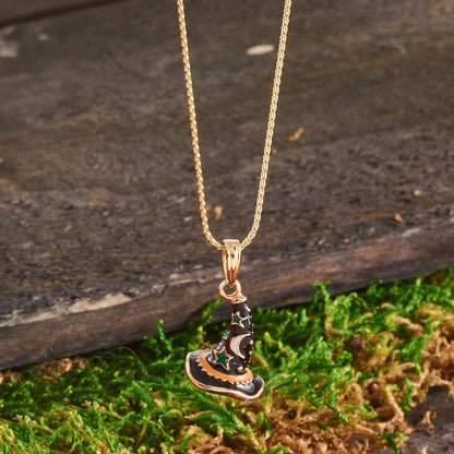 14 Karat Gelbgold mit Emaille 3-D-Hexenhut-Charm (Halloween)