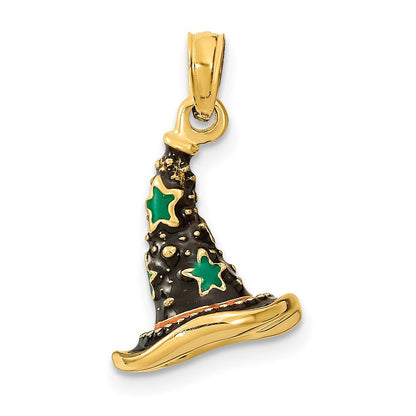 14 Karat Gelbgold mit Emaille 3-D-Hexenhut-Charm (Halloween)