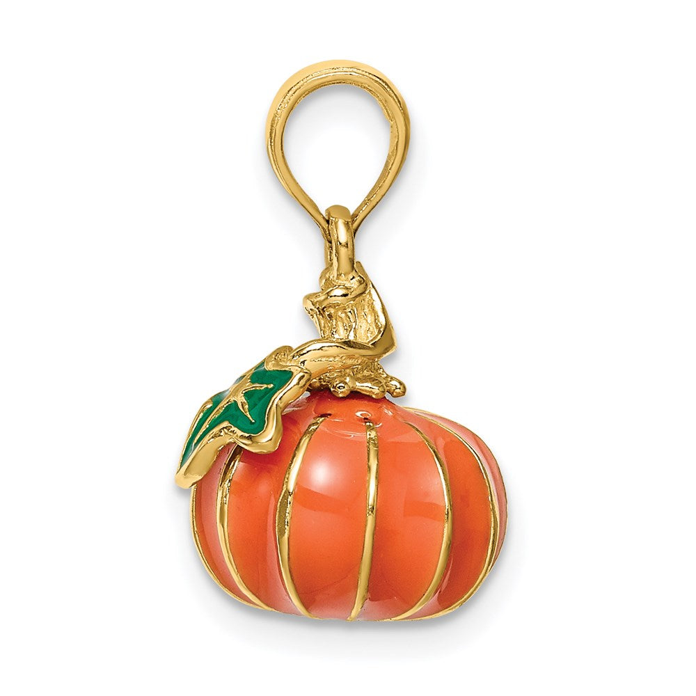 14K Gelbgold 3-D emaillierter Kürzbis-Charm** Korrigiert: **14K Gelbgold 3-D emaillierter Kürbis-Charm