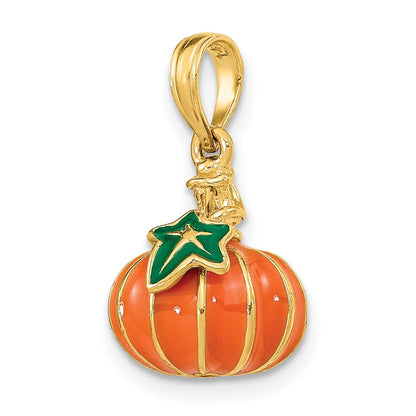 14K Gelbgold 3-D emaillierter Kürzbis-Charm** Korrigiert: **14K Gelbgold 3-D emaillierter Kürbis-Charm