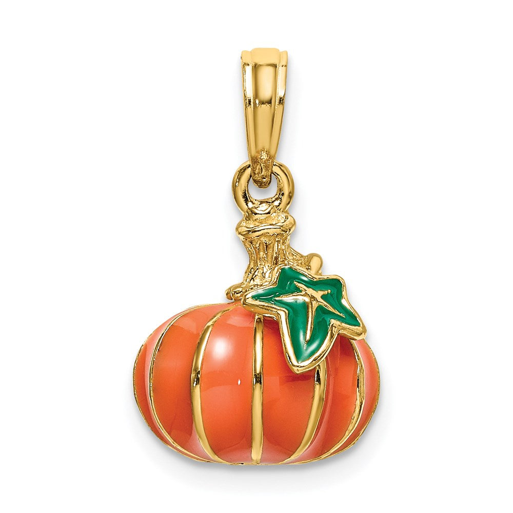 14K Gelbgold 3-D emaillierter Kürzbis-Charm** Korrigiert: **14K Gelbgold 3-D emaillierter Kürbis-Charm