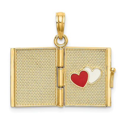 14K Gelbgold emaillierter 3D beweglicher „MY LOVE STORY“-Buch-Anhänger