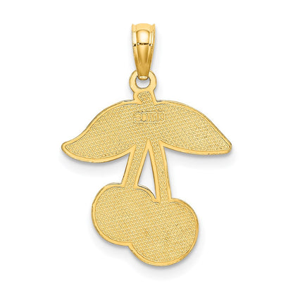 14K Gelbgold Cherries mit Emaille Blatt Charm