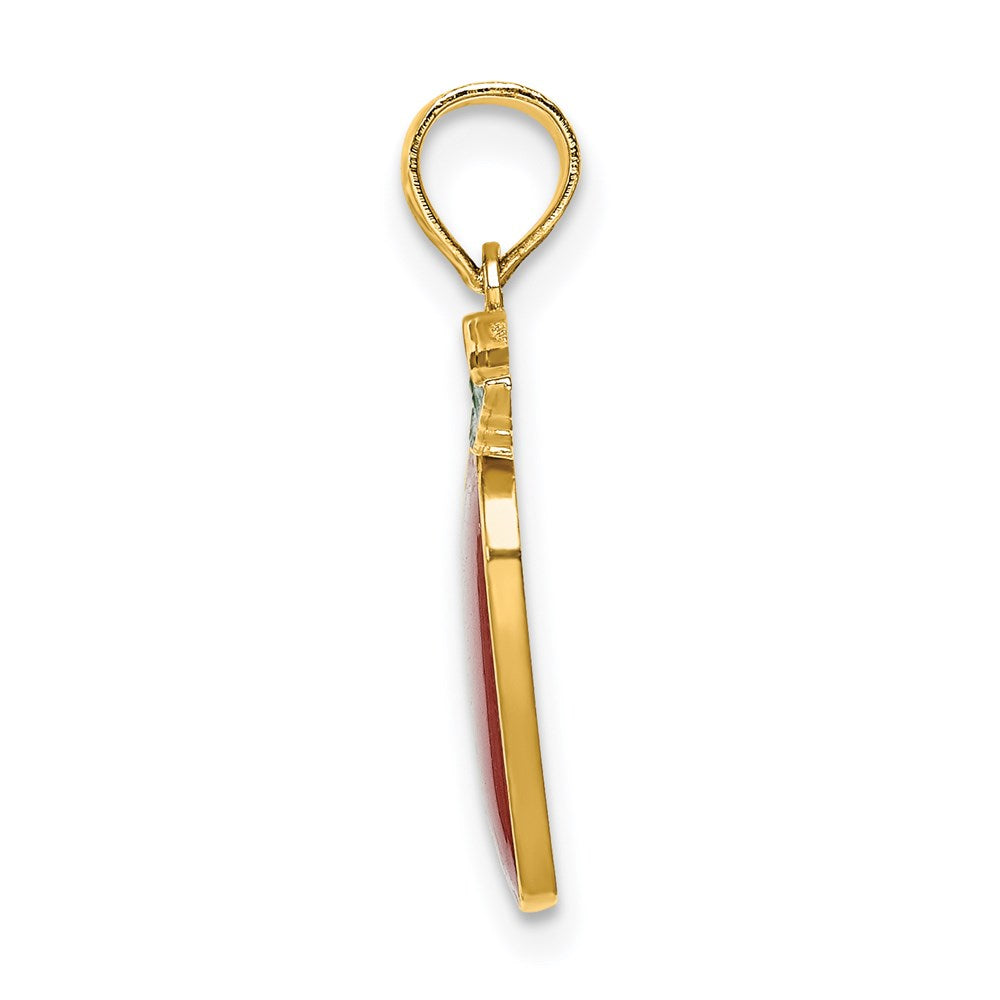 14K Gelbgold Emaille Rot Delicious Apple mit Stem und Blatt Charm