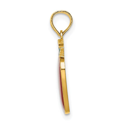 14K Gelbgold Emaille Rot Delicious Apple mit Stem und Blatt Charm