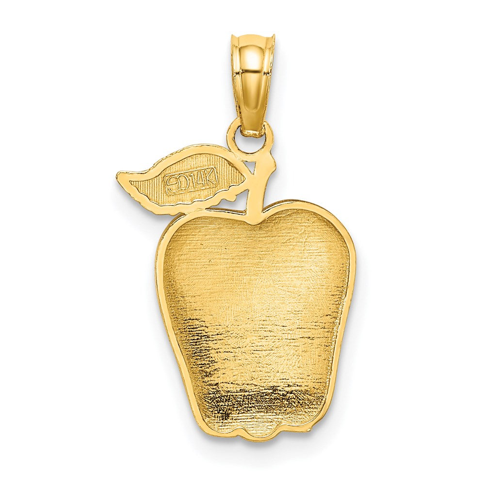 14K Gelbgold Emaille Rot Delicious Apple mit Stem und Blatt Charm