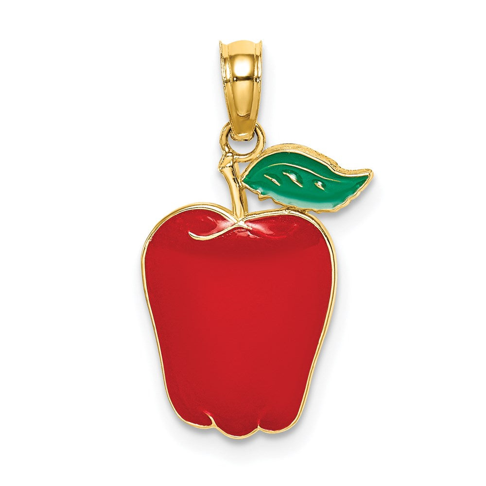 14K Gelbgold Emaille Rot Delicious Apple mit Stem und Blatt Charm