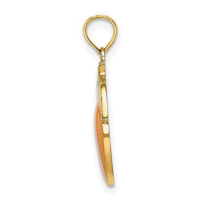 14K Gelbgold Emaille-Charm „Orange mit Stiel und Blatt