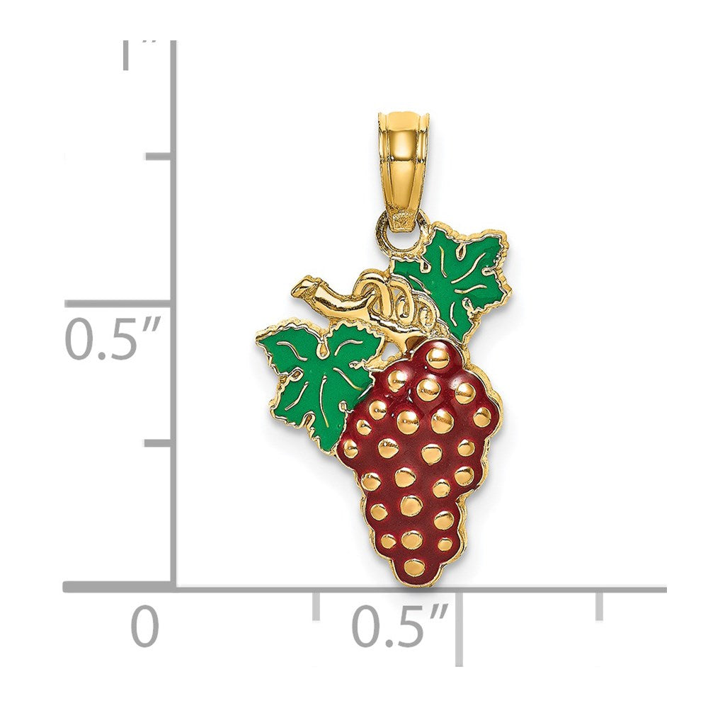 14K Gelbgold Charm mit Emaille-Trauben, Stiel und Blatt