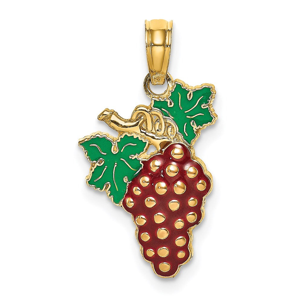 14K Gelbgold Charm mit Emaille-Trauben, Stiel und Blatt