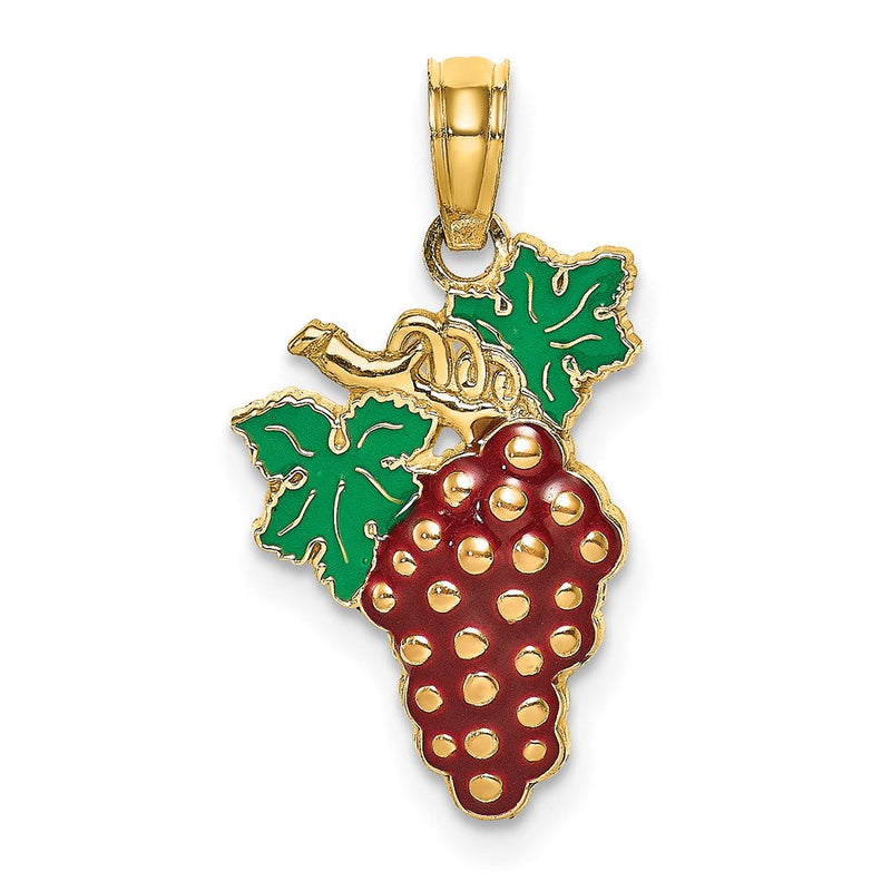 14K Gelbgold Charm mit Emaille-Trauben, Stiel und Blatt