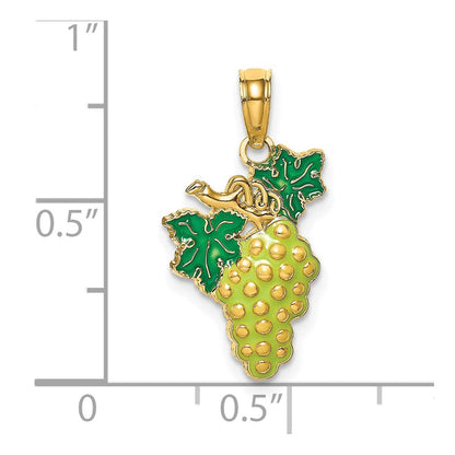 14K Gelbgold-Charm mit Emaille-Trauben mit Stiel und Blatt