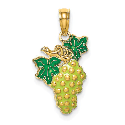 14K Gelbgold-Charm mit Emaille-Trauben mit Stiel und Blatt