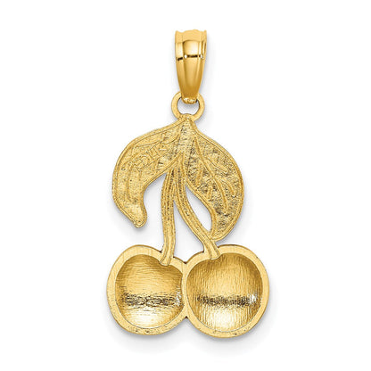 14K Gelbgold mit Emaille Cherries mit Blatt Charm