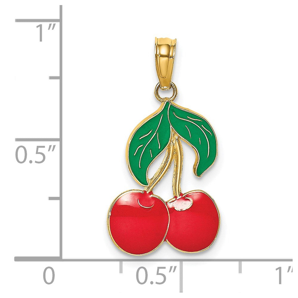 14K Gelbgold mit Emaille Cherries mit Blatt Charm