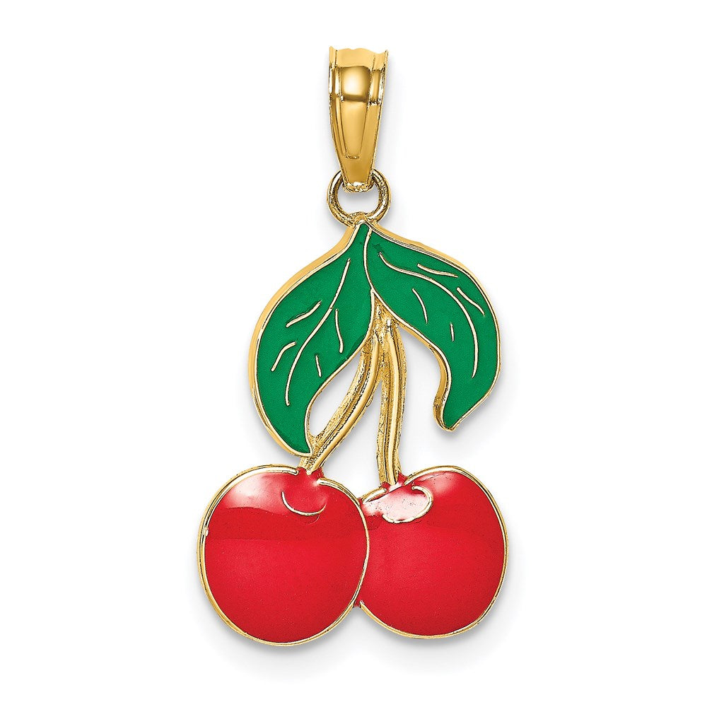 14K Gelbgold mit Emaille Cherries mit Blatt Charm