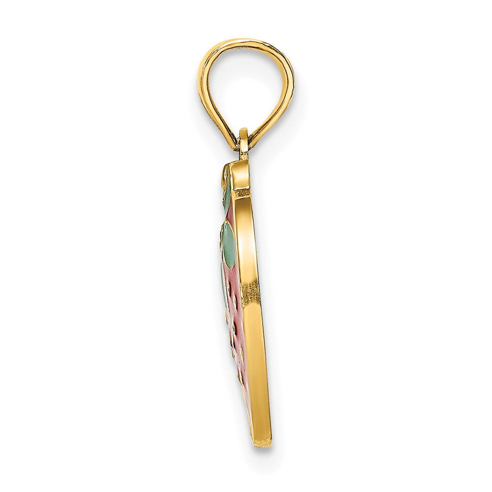 14K Gelbgold mit Emaille Strawberry mit Blatt Charm
