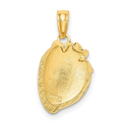 14K Gelbgold mit Emaille Strawberry mit Blatt Charm