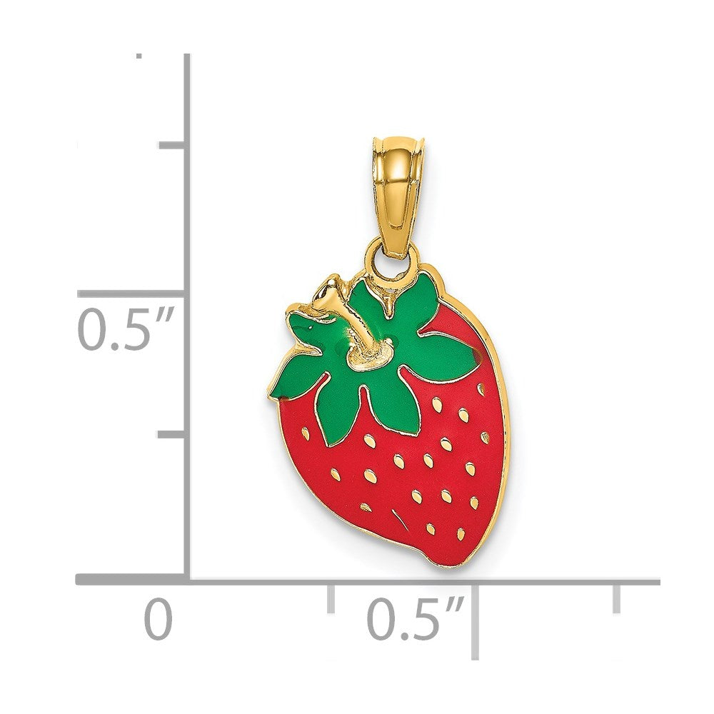 14K Gelbgold mit Emaille Strawberry mit Blatt Charm