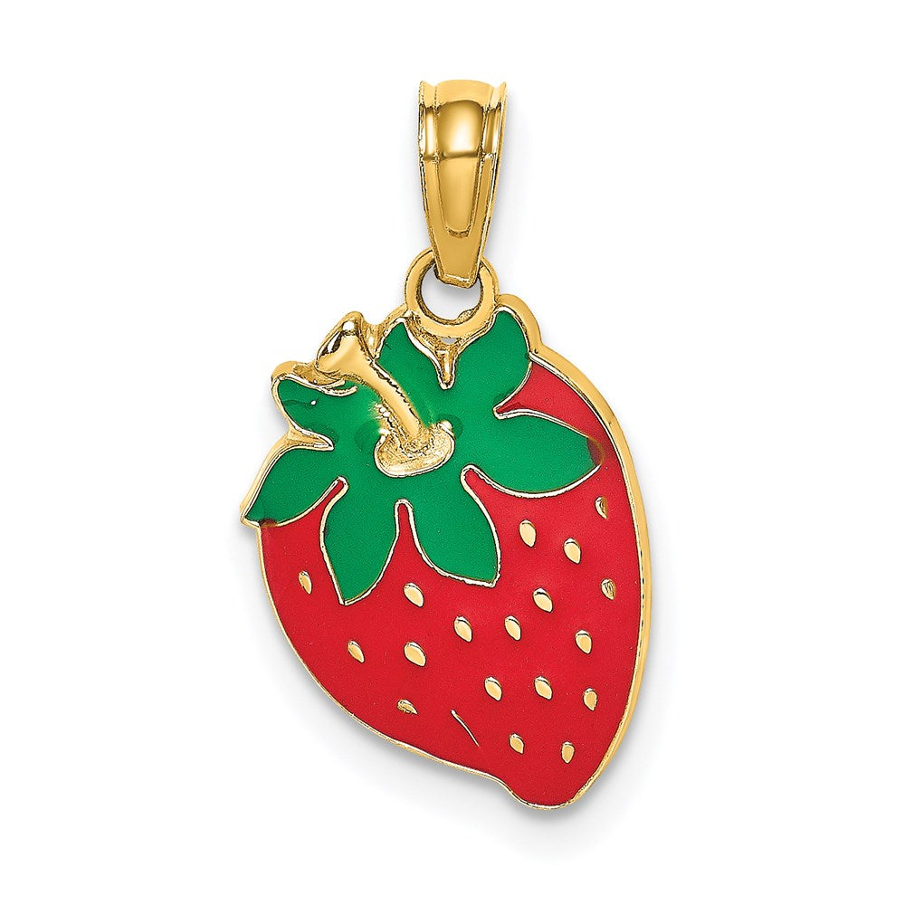 14K Gelbgold mit Emaille Strawberry mit Blatt Charm