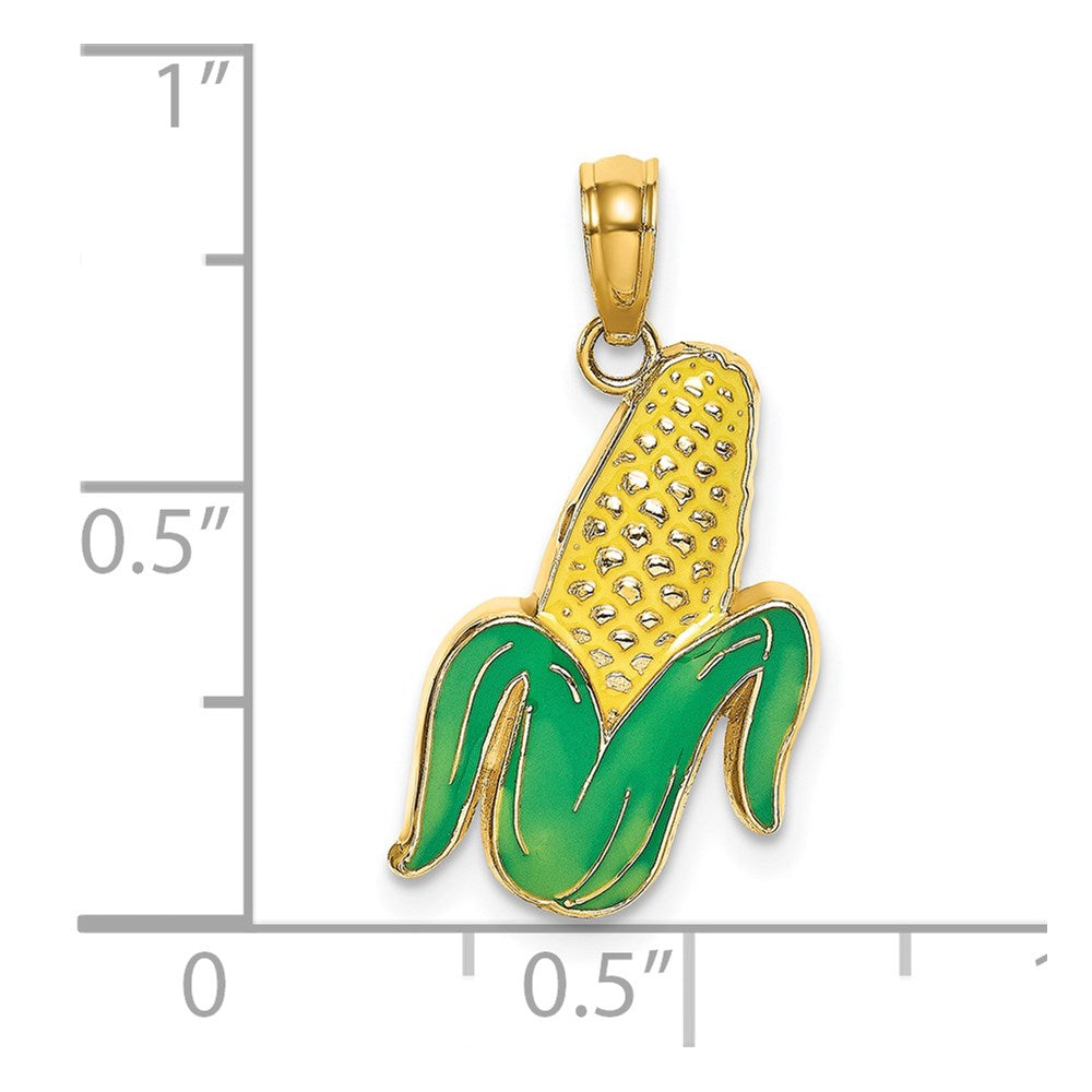 14K Gelbgold Emaille-Maiskolben-Charm mit geschälter Hülle