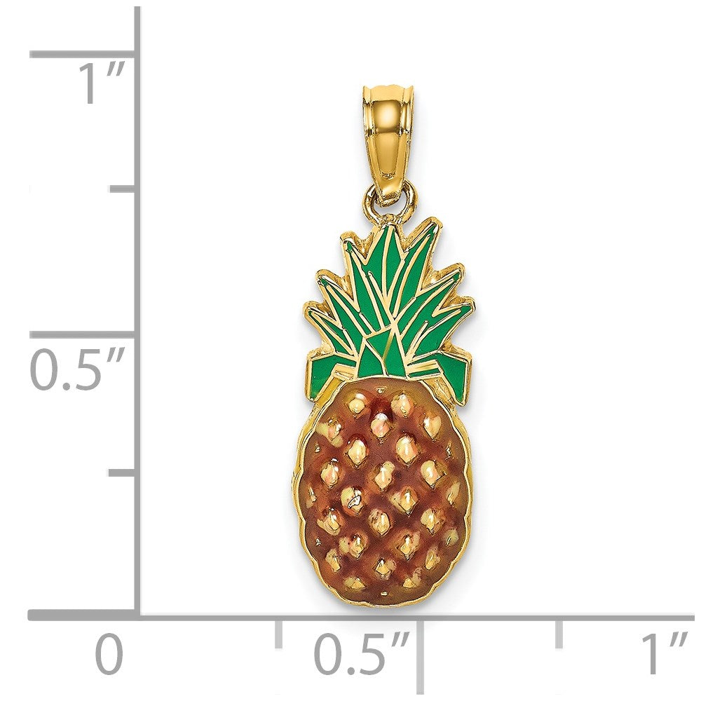 14K Gelbgold mit Emaille 2-d Pineapple Charm