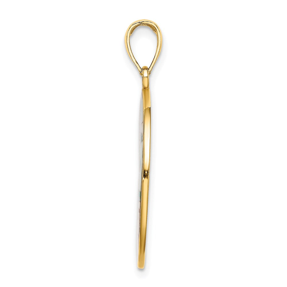 14k Gelbgold-Charm mit emaillierter Strandszene auf runder Scheibe