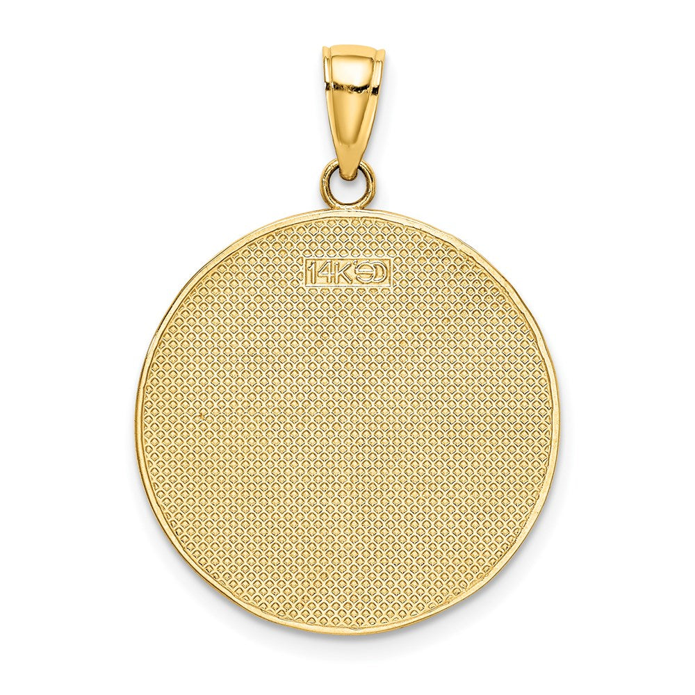14k Gelbgold-Charm mit emaillierter Strandszene auf runder Scheibe
