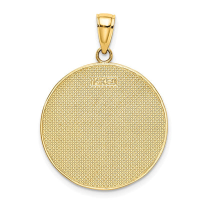 14k Gelbgold-Charm mit emaillierter Strandszene auf runder Scheibe