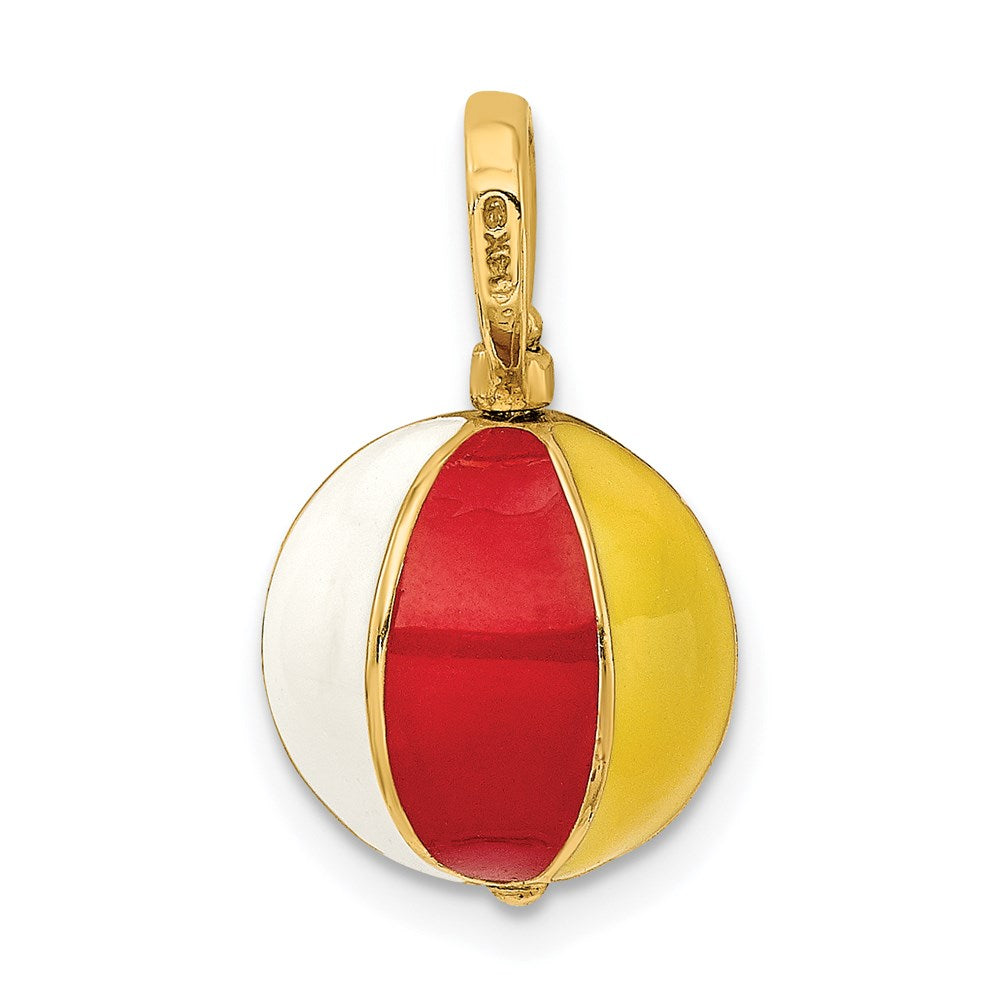 14K Gelbgold 3-D Strandball-Charm mit mehrfarbigem Email