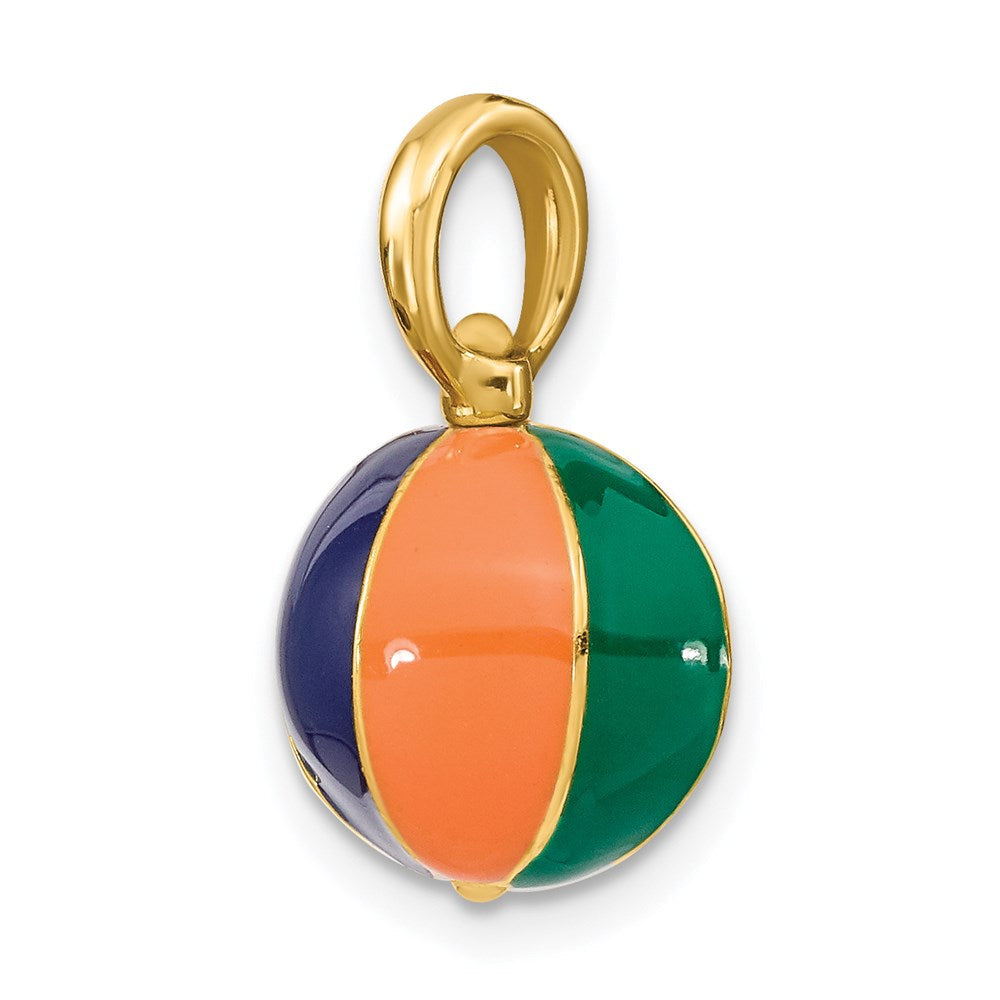 14K Gelbgold 3-D Strandball-Charm mit mehrfarbigem Email