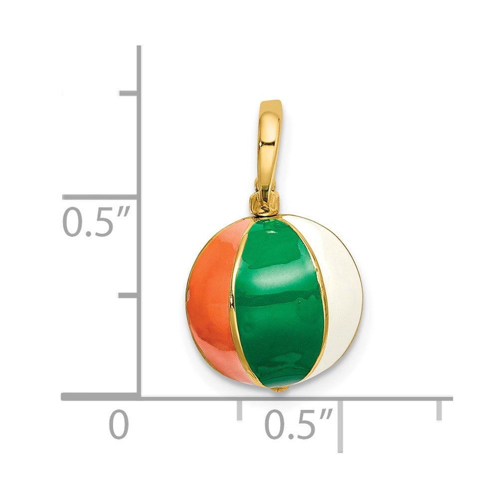 14K Gelbgold 3-D Strandball-Charm mit mehrfarbigem Email