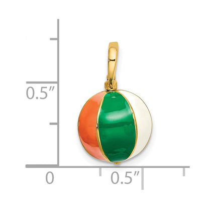 14K Gelbgold 3-D Strandball-Charm mit mehrfarbigem Email