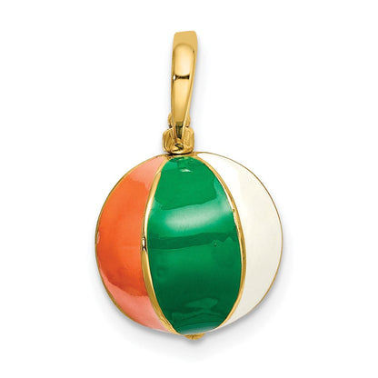 14K Gelbgold 3-D Strandball-Charm mit mehrfarbigem Email