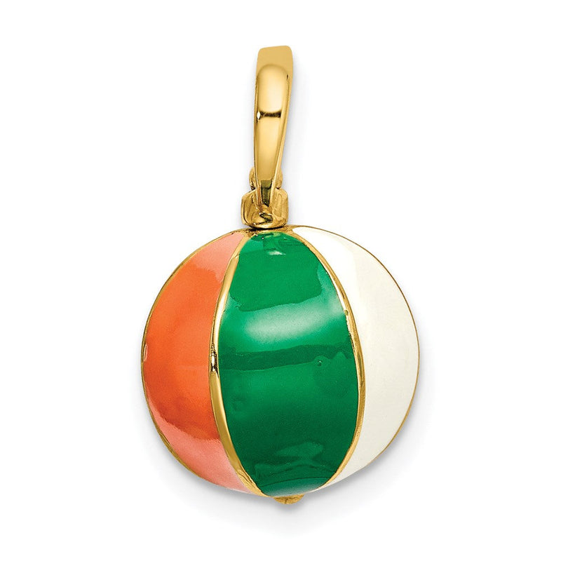 14K Gelbgold 3-D Strandball-Charm mit mehrfarbigem Email