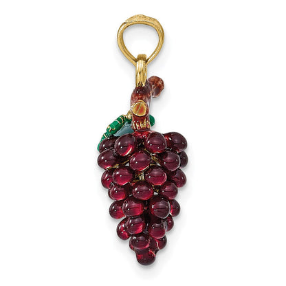 14K Gelbgold 3-d Emaille Lila Grapes mit Stem & Blatt