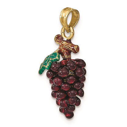 14K Gelbgold 3-d Emaille Lila Grapes mit Stem & Blatt