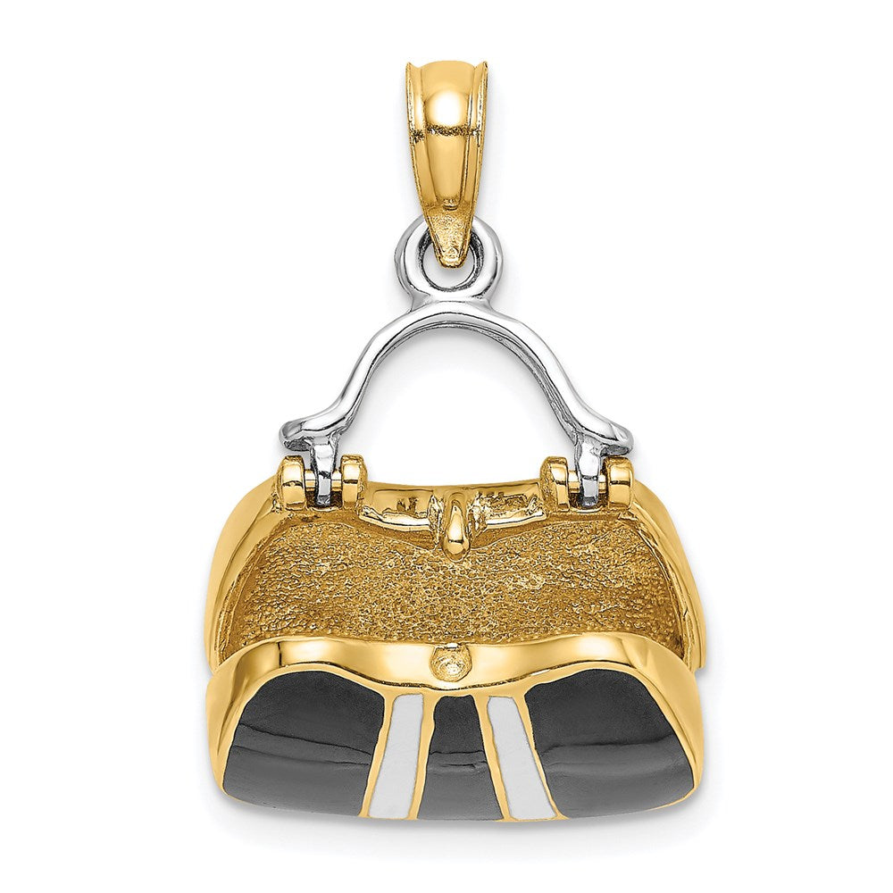 14K Gelb- und Rhodiumgold Charm "Handtasche" 3D und emailliert, mit Rhodium
