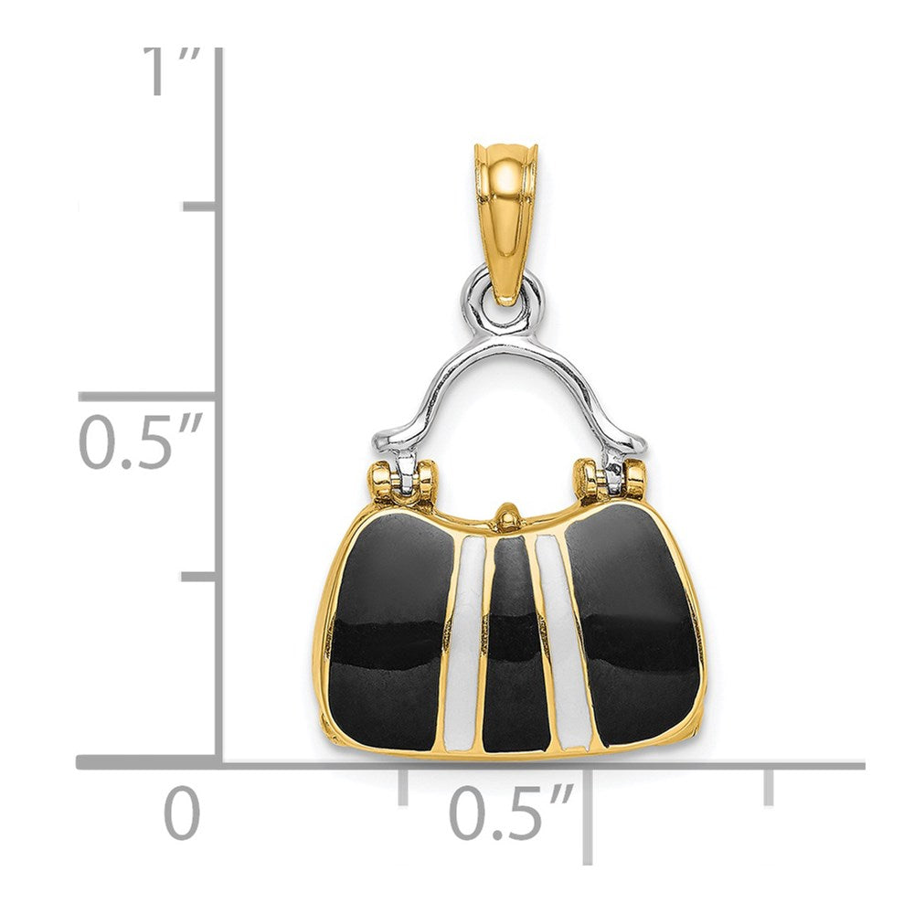 14K Gelb- und Rhodiumgold Charm "Handtasche" 3D und emailliert, mit Rhodium