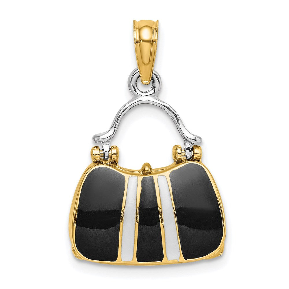 14K Gelb- und Rhodiumgold Charm "Handtasche" 3D und emailliert, mit Rhodium