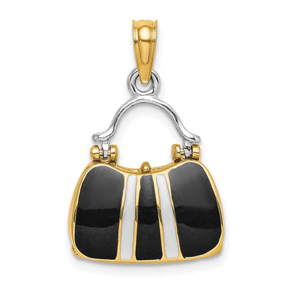 14K Gelb- und Rhodiumgold Charm "Handtasche" 3D und emailliert, mit Rhodium