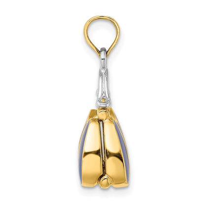 14K Gelbgold & Rhodium 3-D Marineblau Emaillierter Handtaschen-Charm zum Öffnen