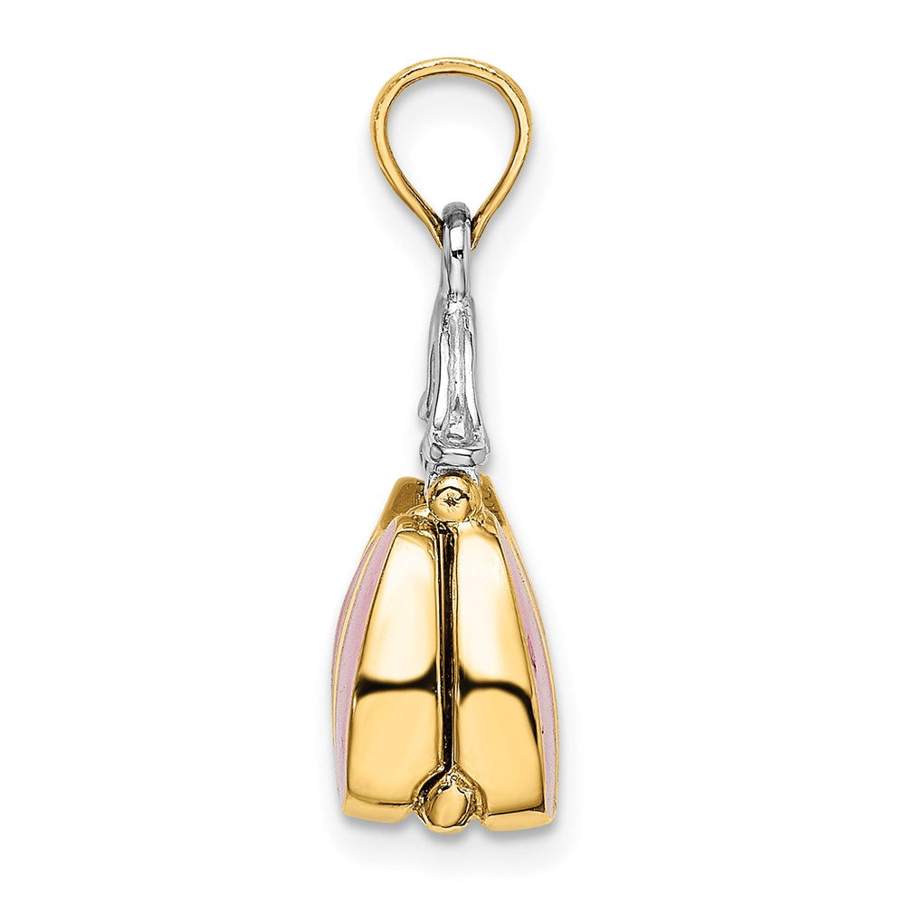 14K Gelb- und Rhodiumgold 3-D-Handtaschen-Charm mit Emaille zum Öffnen