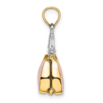 14K Gelb- und Rhodiumgold 3-D-Handtaschen-Charm mit Emaille zum Öffnen