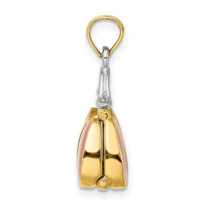 14 Karat Gelbgold und Rhodium 3-D roter emaillierter Handtaschen-Charm zum Öffnen