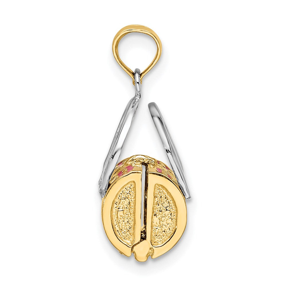 14K Gelbgold & Rhodium 3-D Pinker Emaillierter Handtaschen-Charm zum Öffnen