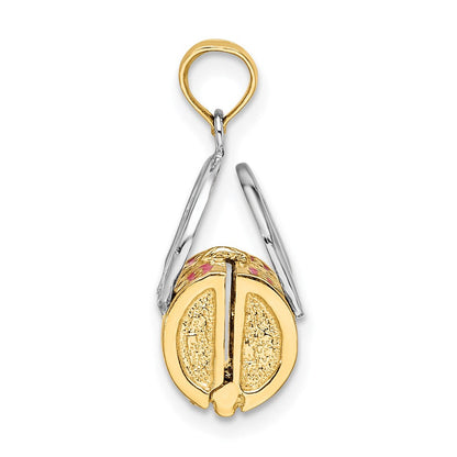14K Gelbgold & Rhodium 3-D Pinker Emaillierter Handtaschen-Charm zum Öffnen