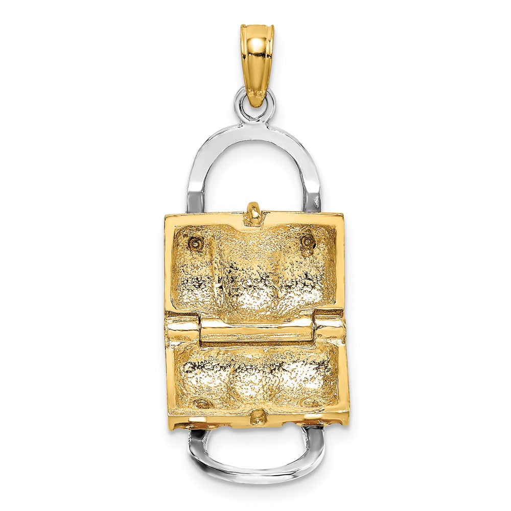 14K Gelbgold & Rhodium 3-D Pinker Emaillierter Handtaschen-Charm zum Öffnen