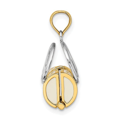 14K Gelb- & Rhodiumgold Rhodiniert 3-D Weiß Emaillierter Handtaschen-Charm zum Öffnen